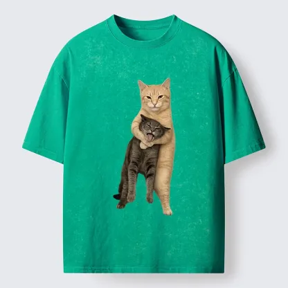 Magmoo Orange Cat’s Tight Embrace Washed T-Shirt-Magmoo