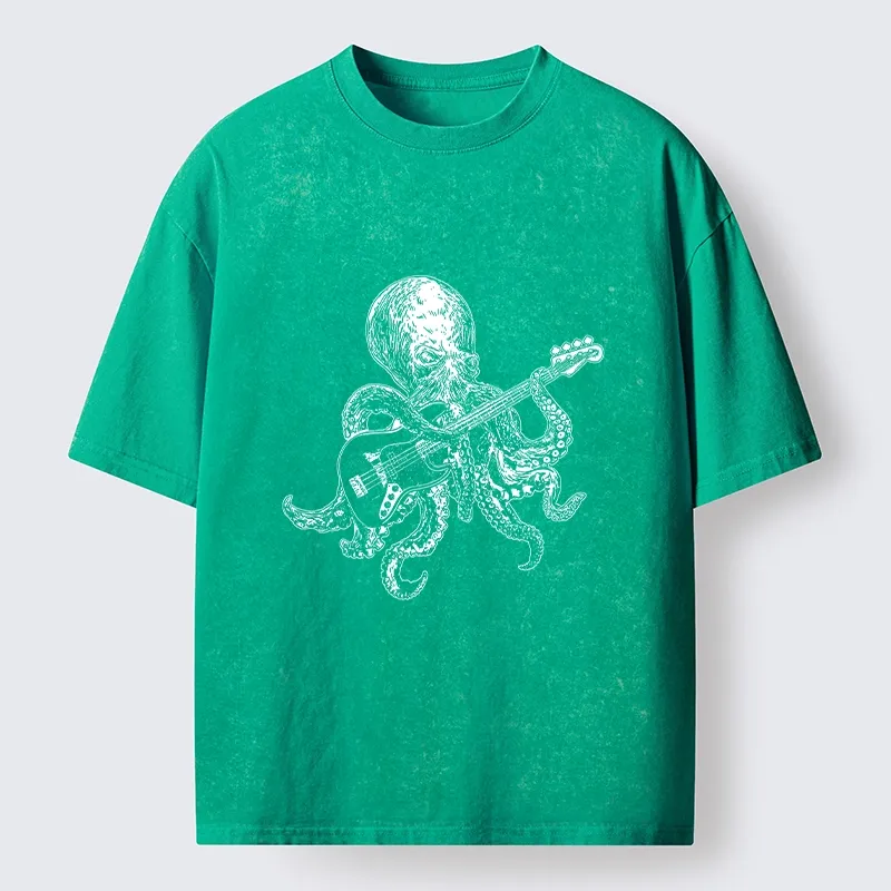 Magmoo Octopus Bassist In The Deep Washed T-Shirt-Magmoo