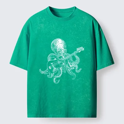 Magmoo Octopus Bassist In The Deep Washed T-Shirt-Magmoo