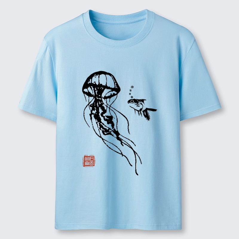 Magmoo Ink Wash Jellyfish And Fish Classic T-Shirt-Magmoo