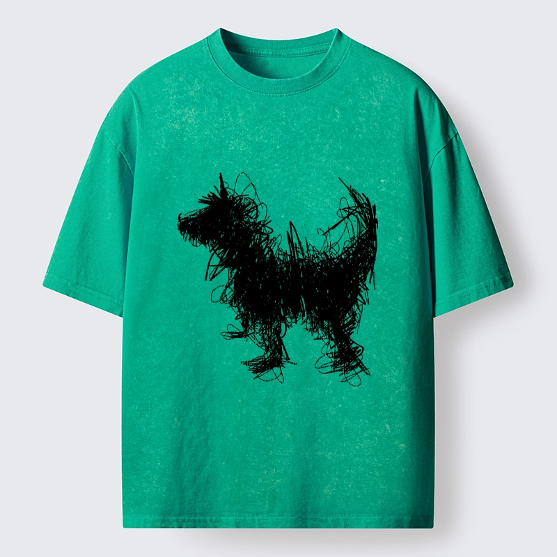 Magmoo Expressive Line Art Of A Dog Washed T-Shirt-Magmoo
