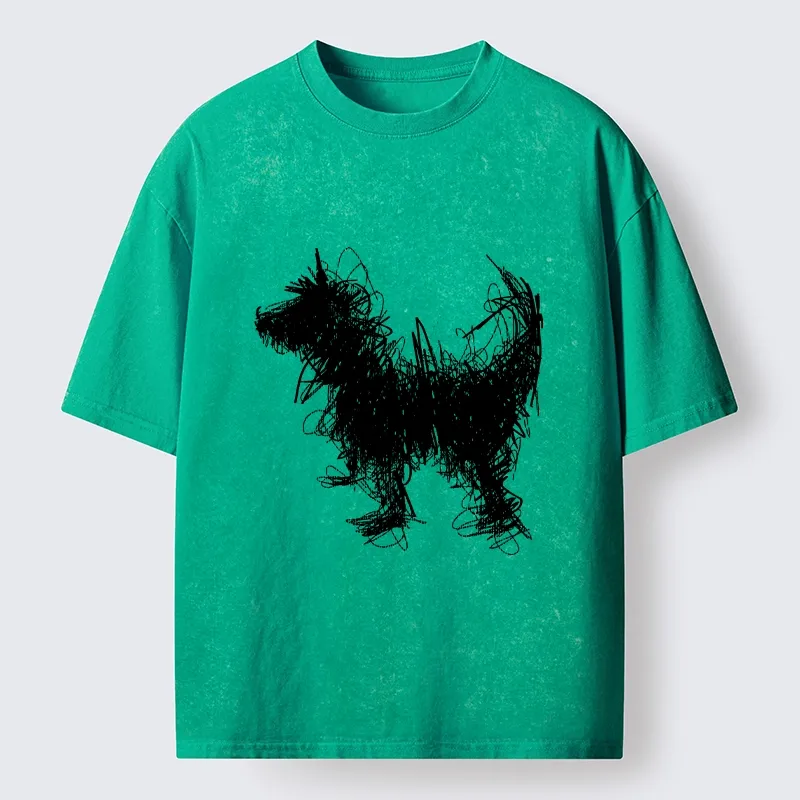 Magmoo Expressive Line Art Of A Dog Washed T-Shirt-Magmoo