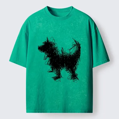 Magmoo Expressive Line Art Of A Dog Washed T-Shirt-Magmoo