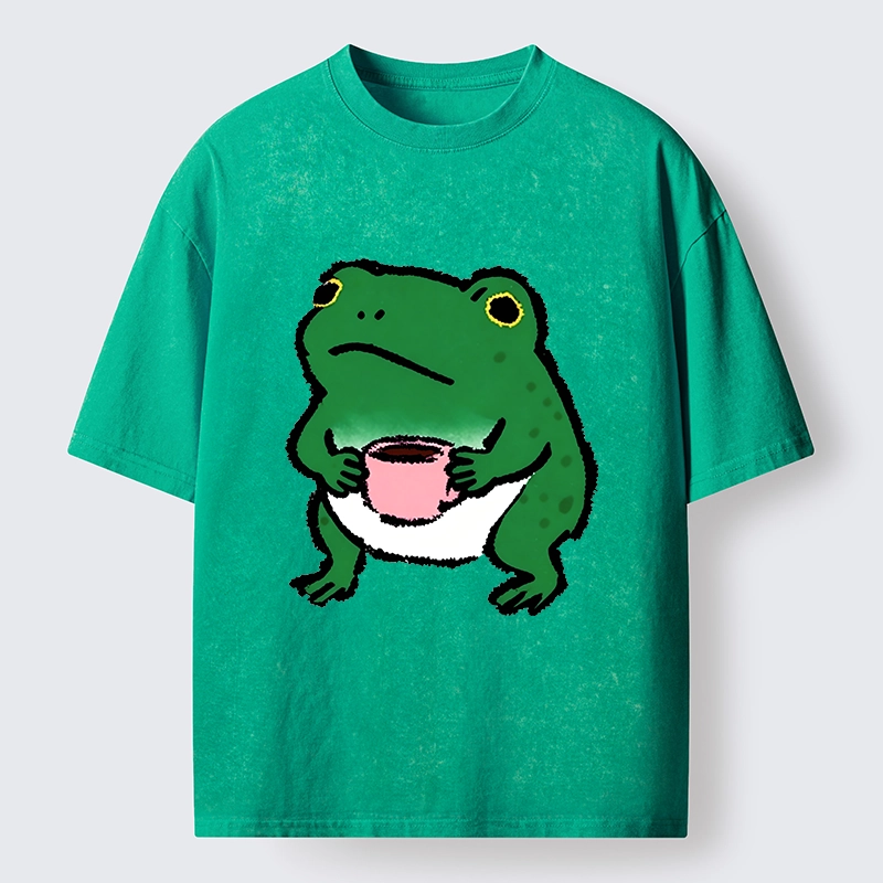 Magmoo Green Frog Coffee Washed T-Shirt-Magmoo