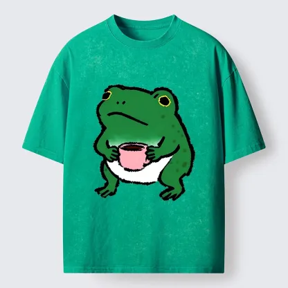 Magmoo Green Frog Coffee Washed T-Shirt-Magmoo