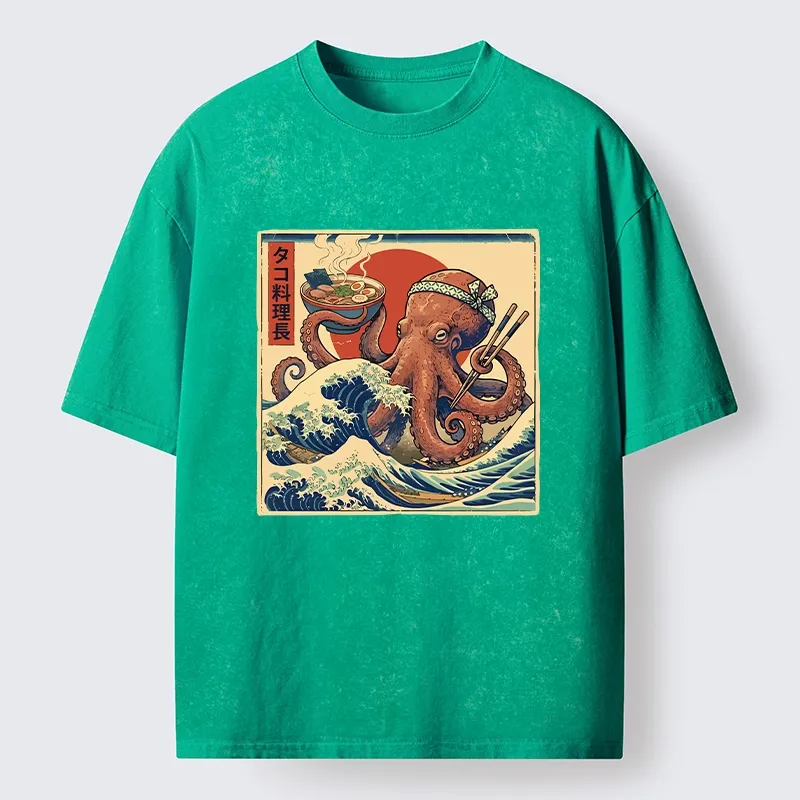 Magmoo Ukiyo-E Octopus Ramen Master Washed T-Shirt