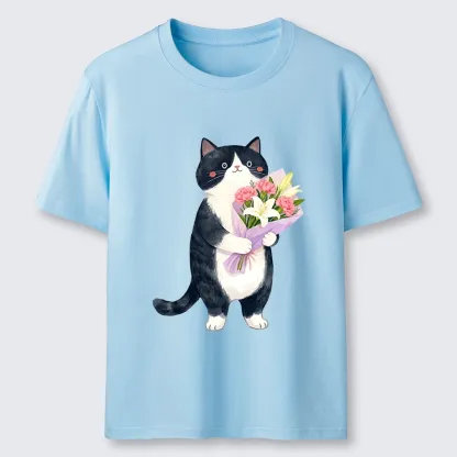 Magmoo Sweet Cat Delivers Flowers Classic T-Shirt-Magmoo