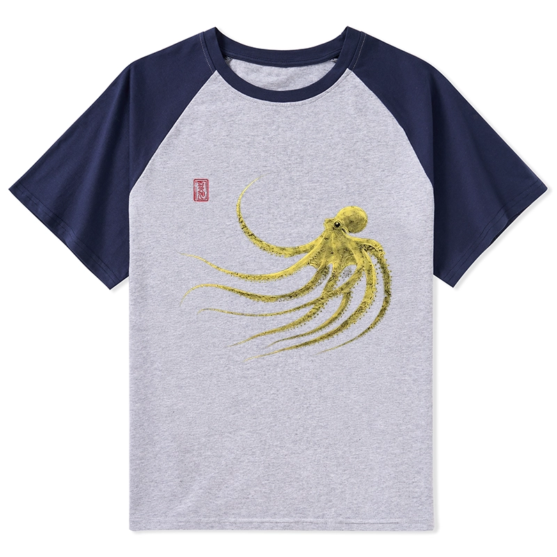 Magmoo Retro Octopus Japanese Raglan T-shirt