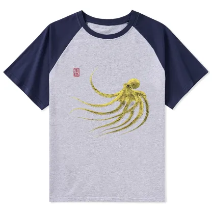 Magmoo Retro Octopus Japanese Raglan T-shirt