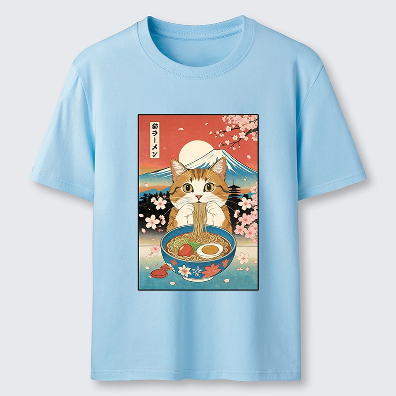 Magmoo Funny Orange Cat Eating Ramen Japan Classic T-Shirt-Magmoo