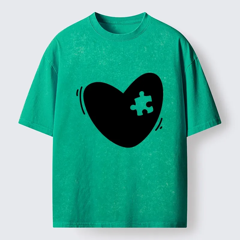 Magmoo Cute Heart Puzzle Washed T-Shirt-Magmoo