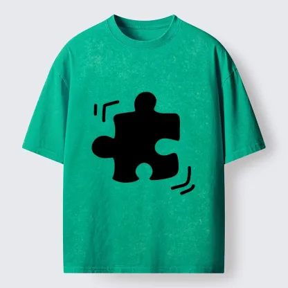 Magmoo Black Puzzle Piece Washed T-Shirt-Magmoo