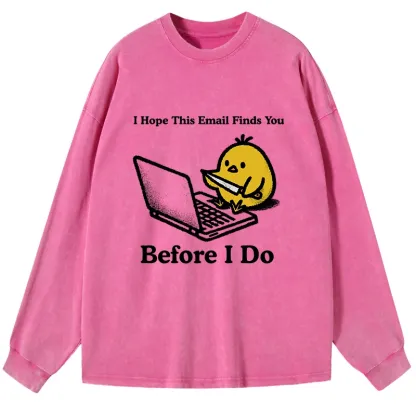 Magmoo Chicken Knife Email Meme Washed Long Sleeve T-Shirt-Magmoo