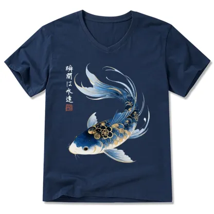 Magmoo Elegant Koi Fish Watercolor Art V-Neck Classic T-Shirt-Magmoo