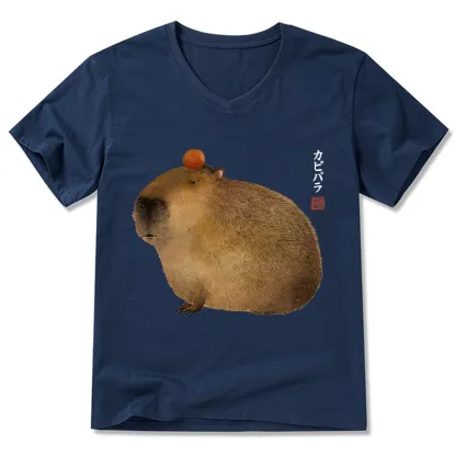 Magmoo Calm Capybara Illustration V-Neck Classic T-Shirt-Magmoo