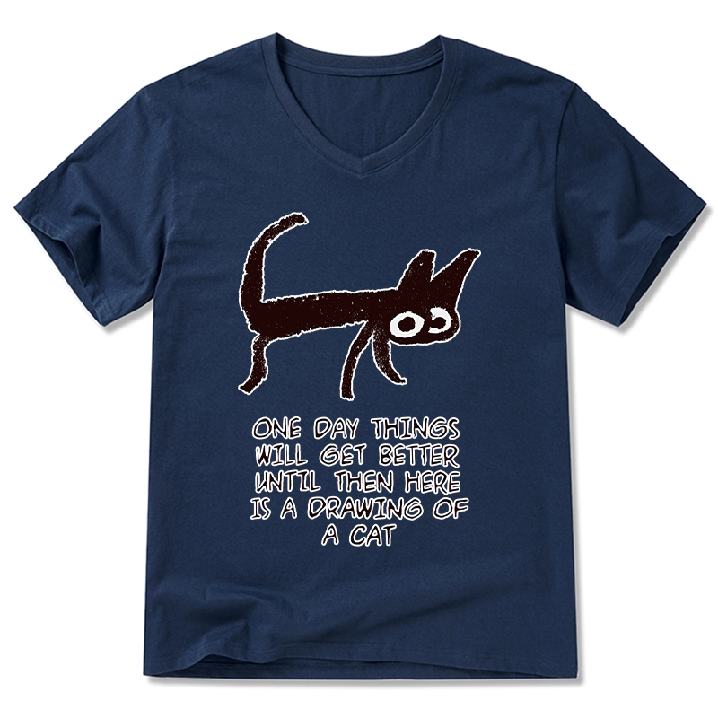 Magmoo Cat Cheer Up Drawing V-Neck Classic T-Shirt-Magmoo