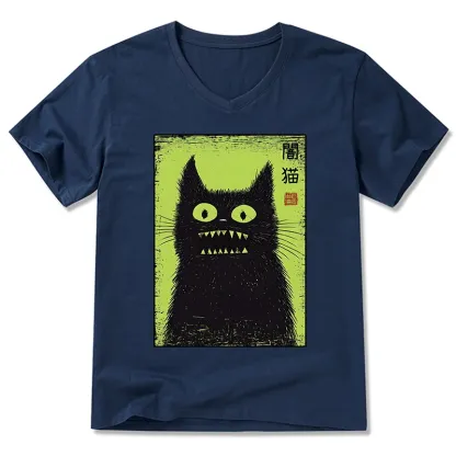 Magmoo Spooky Black Cat Japanese V-Neck Classic T-Shirt-Magmoo
