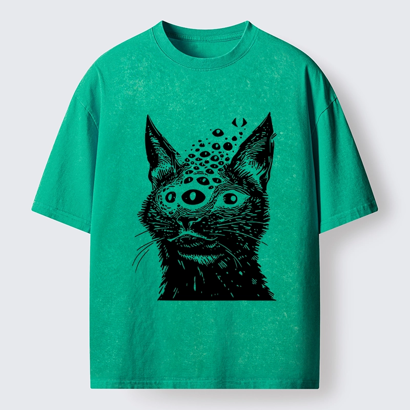 Magmoo Trippy Cat Third Eye Meme Washed T-Shirt