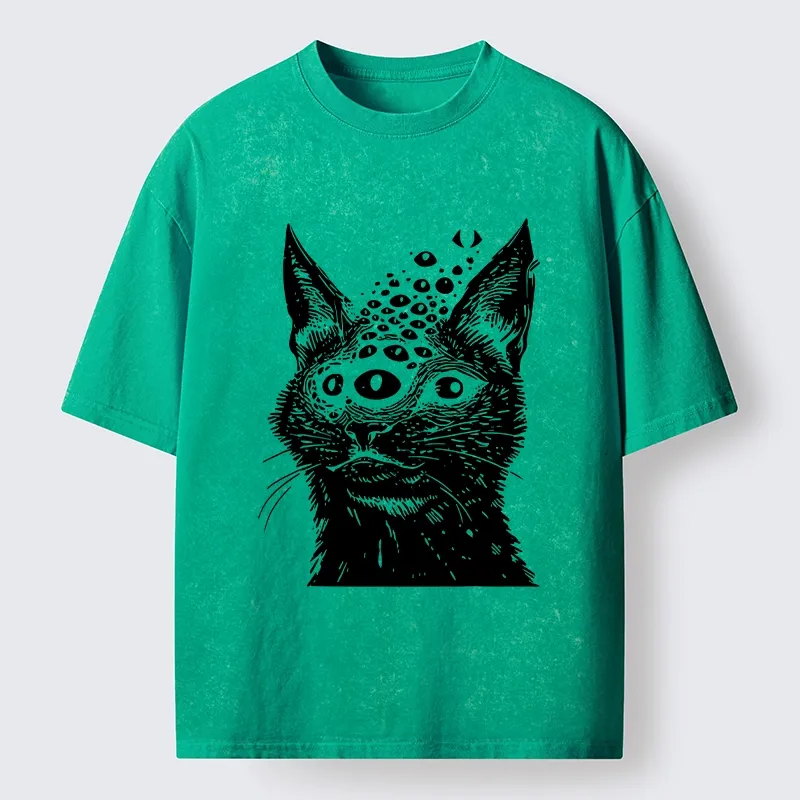 Magmoo Trippy Cat Third Eye Meme Washed T-Shirt