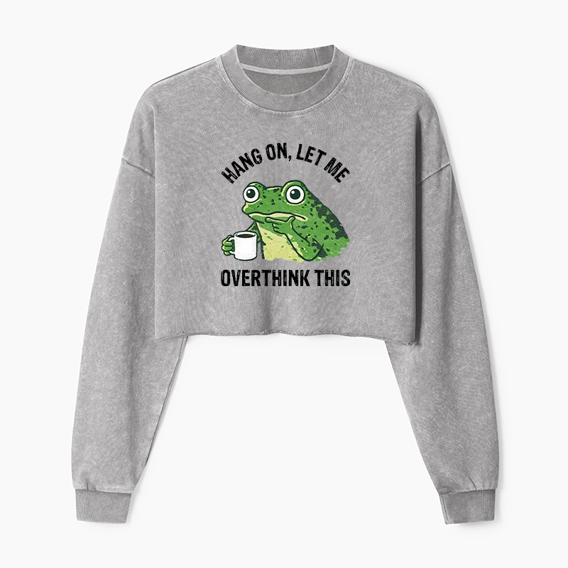 Magmoo Overthinking Frog With Coffee Washed Crop Sweatshirt