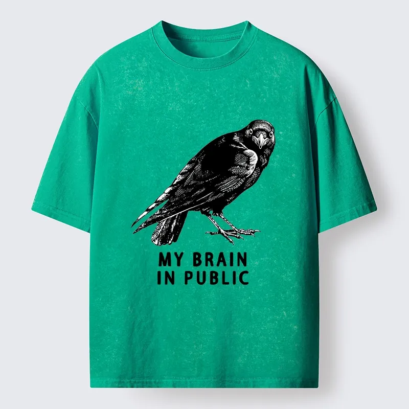 Magmoo Black Crow Public Brain Funny Art Washed T-Shirt
