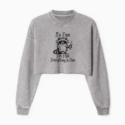 Magmoo Raccoon Fine Meme Washed Crop Sweatshirt