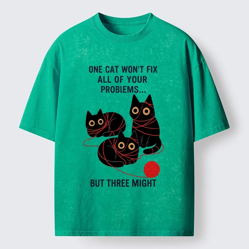 Magmoo Three Cats Fix All Problems Washed T-Shirt