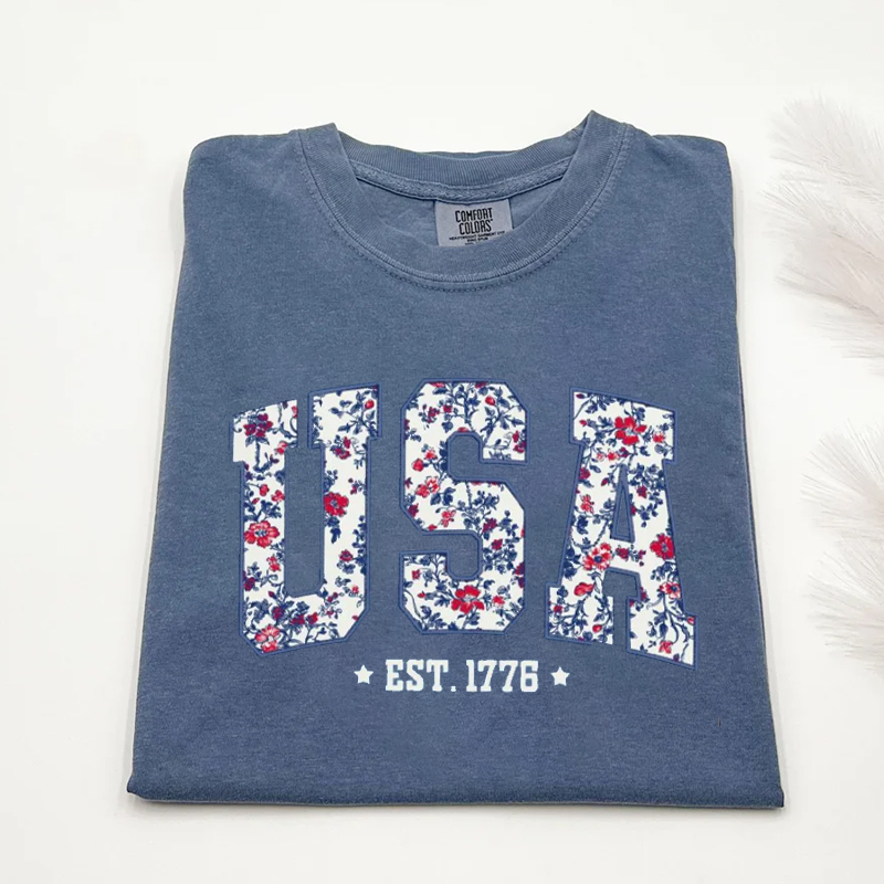 Floral USA T-shirt-Magmoo
