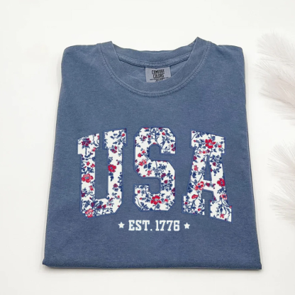 Floral USA T-shirt-Magmoo