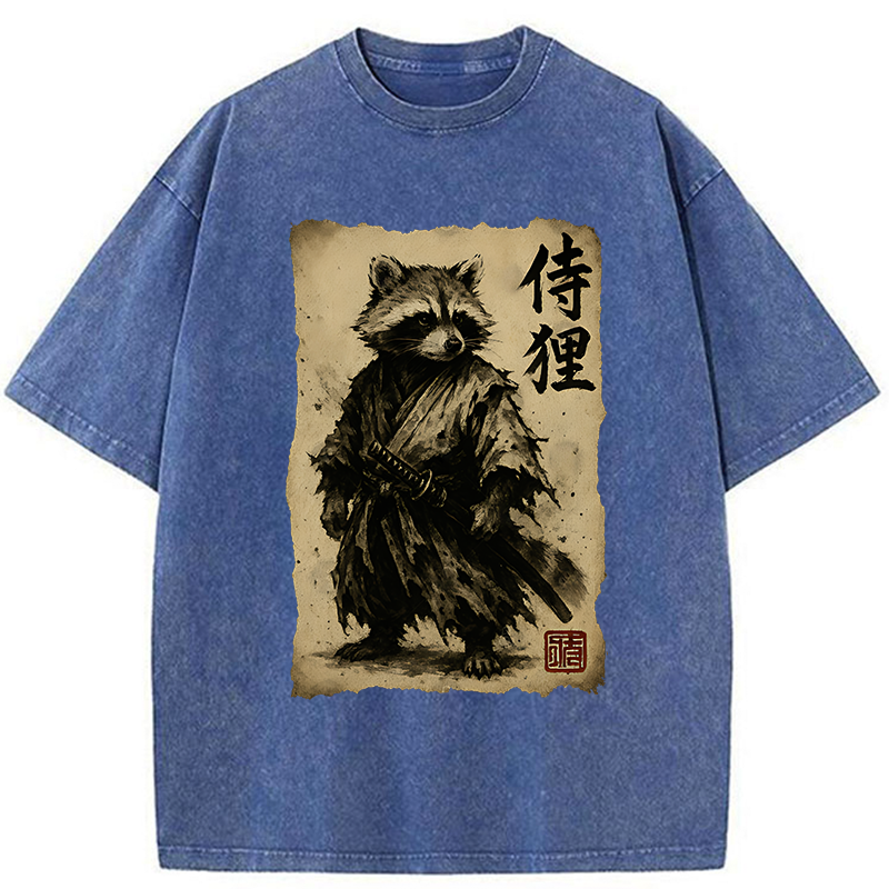 Magmoo Retro Raccoon Samurai Washed T-Shirt