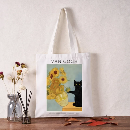 Magmoo Black Cat With Sunflowers Tote Bag