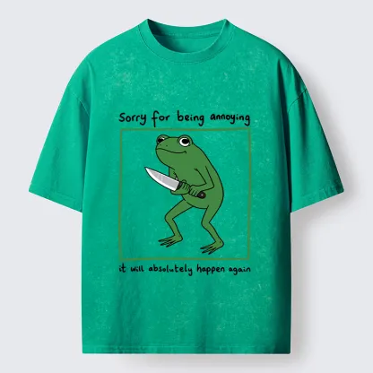 Magmoo Frog Holding A Knife Japan Washed T-Shirt