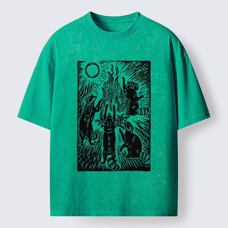 Magmoo Raccoons And Campfires Washed T-Shirt