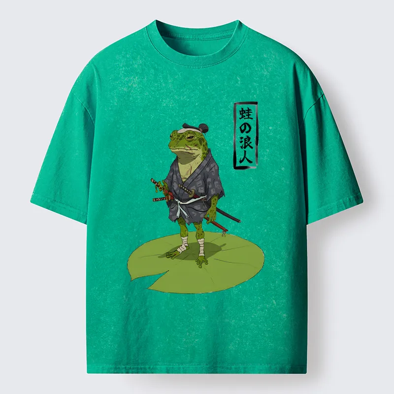 Magmoo Frog Japanese Samurai Washed T-Shirt