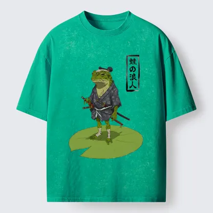 Magmoo Frog Japanese Samurai Washed T-Shirt