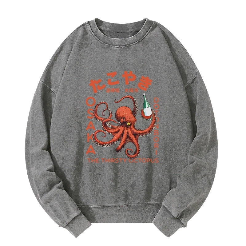 Magmoo Octopus Drinks Soju Washed Sweatshirt