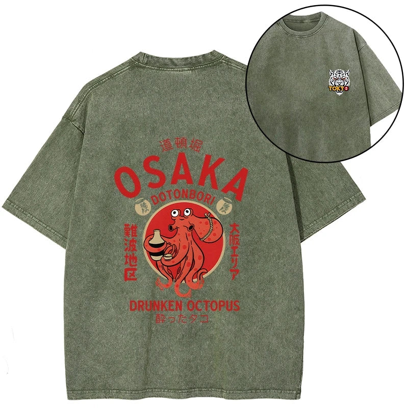 Magmoo Drunken Octopus Japan Front Back Washed T-Shirt