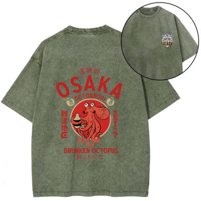 Magmoo Drunken Octopus Japan Front Back Washed T-Shirt