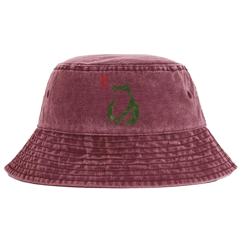 Magmoo Woodblock Print Frog Washed Bucket Hat