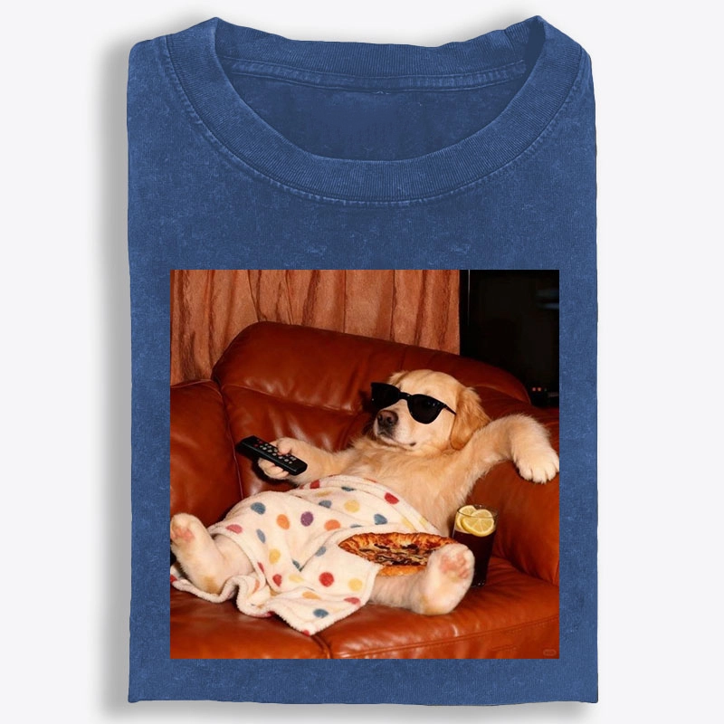 Golden Retriever Relaxing On Couch Retro Washed T-Shirt