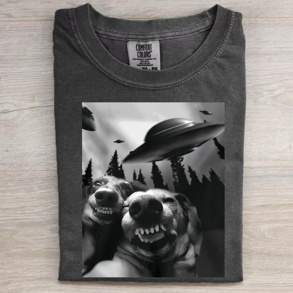 Funny Animal Selfie With UFO Art Acid Wash Shirt/Sweatshirt/Hoodie