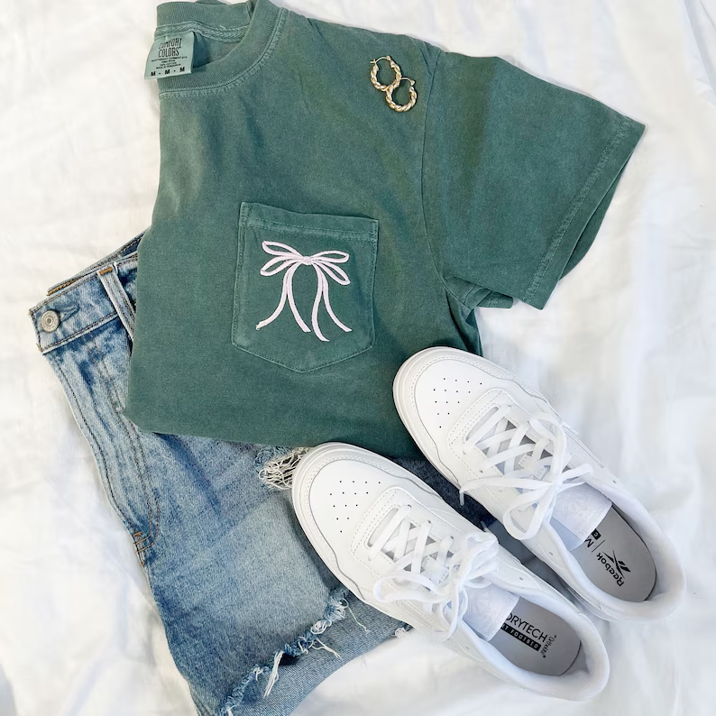 Cute Ribbon Bow Comfort Colors Pocket Tee