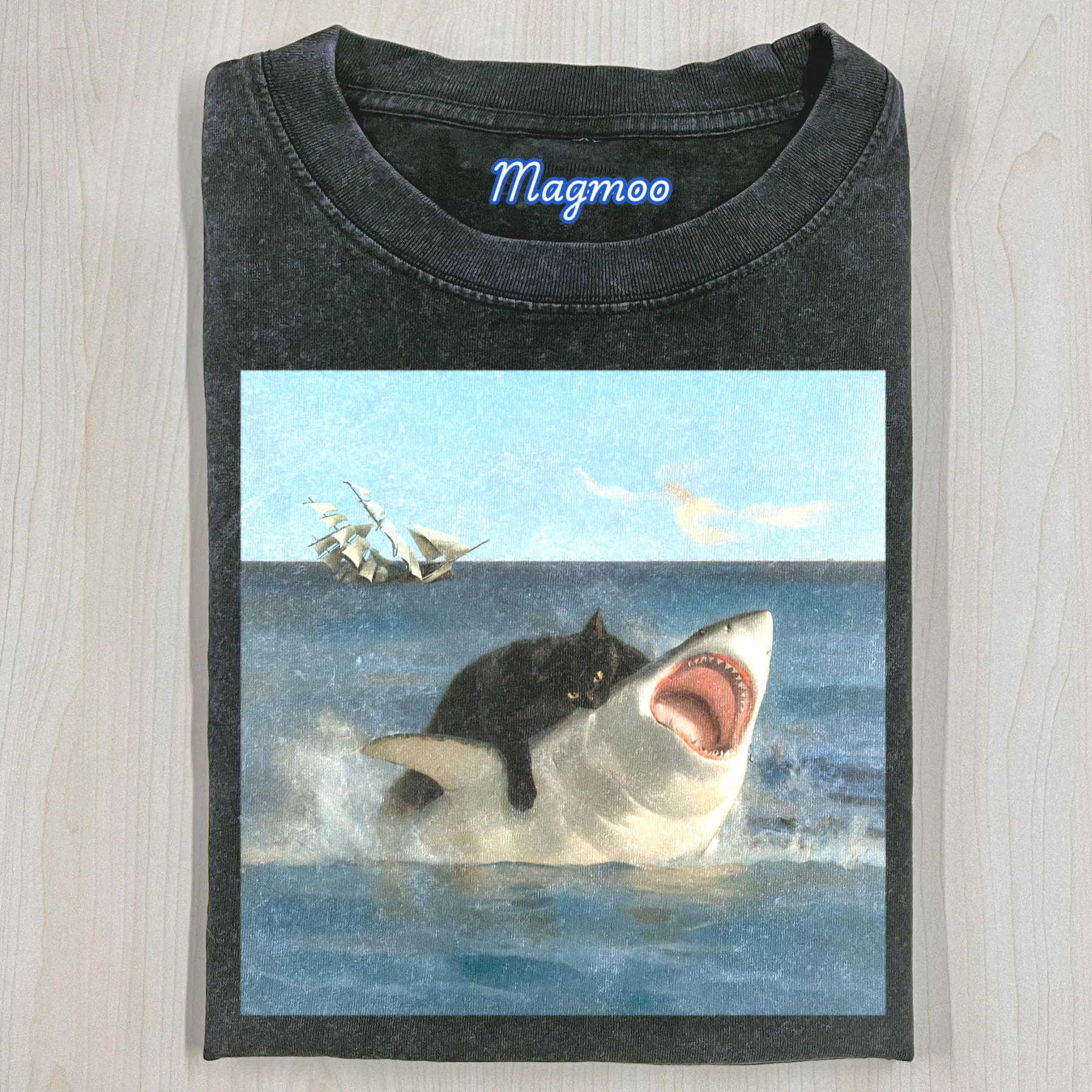 Funny Black Cat Bites Shark Shirt/Sweatshirt/Hoodie-Magmoo