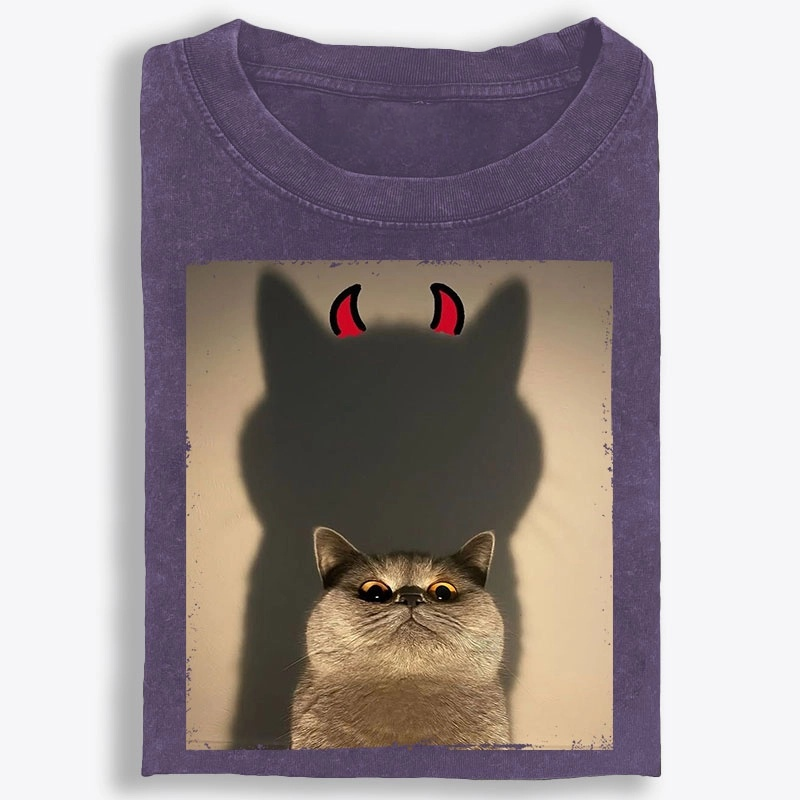 Demon Shadow Cat Meme Retro Washed T-Shirt