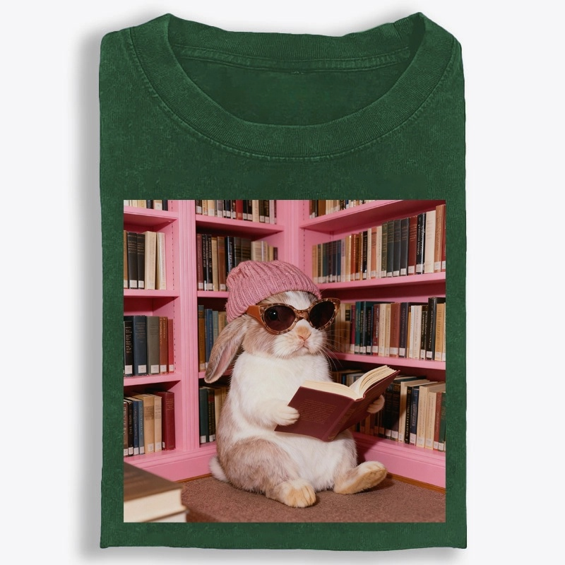 Bunny Bookish Rabbit Retro Washed T-Shirt