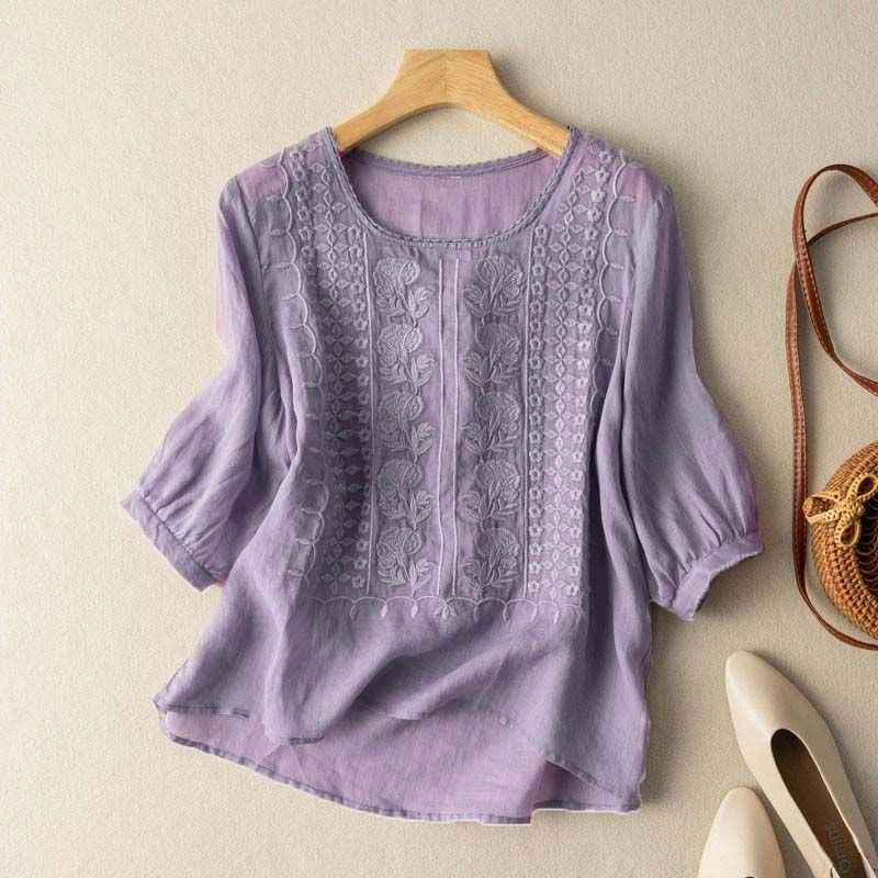 Elegant Women's Floral Embroidery Blouse Shirt