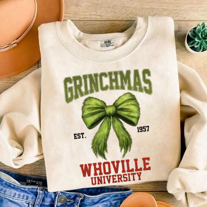 Grincmas Coquette Bow Christmas Sweatshirt-Magmoo