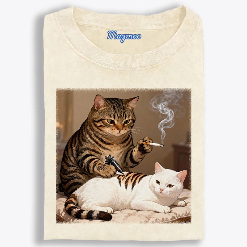 Cat Tattoo Artist Retro Washed T-Shirt
