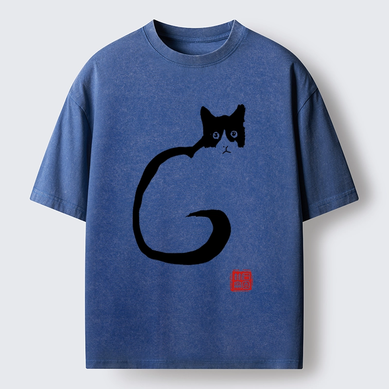 Magmoo Calm Cat in Simple Lines Washed T-Shirt-Magmoo