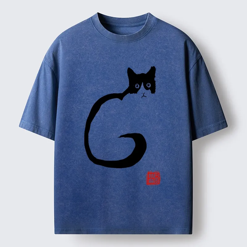 Magmoo Calm Cat in Simple Lines Washed T-Shirt-Magmoo